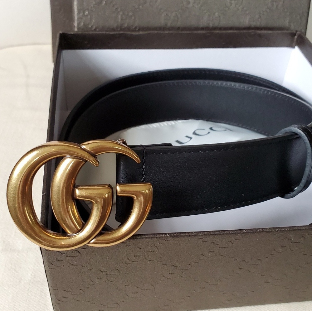 Gucci GG Marmont Belt Gold Black